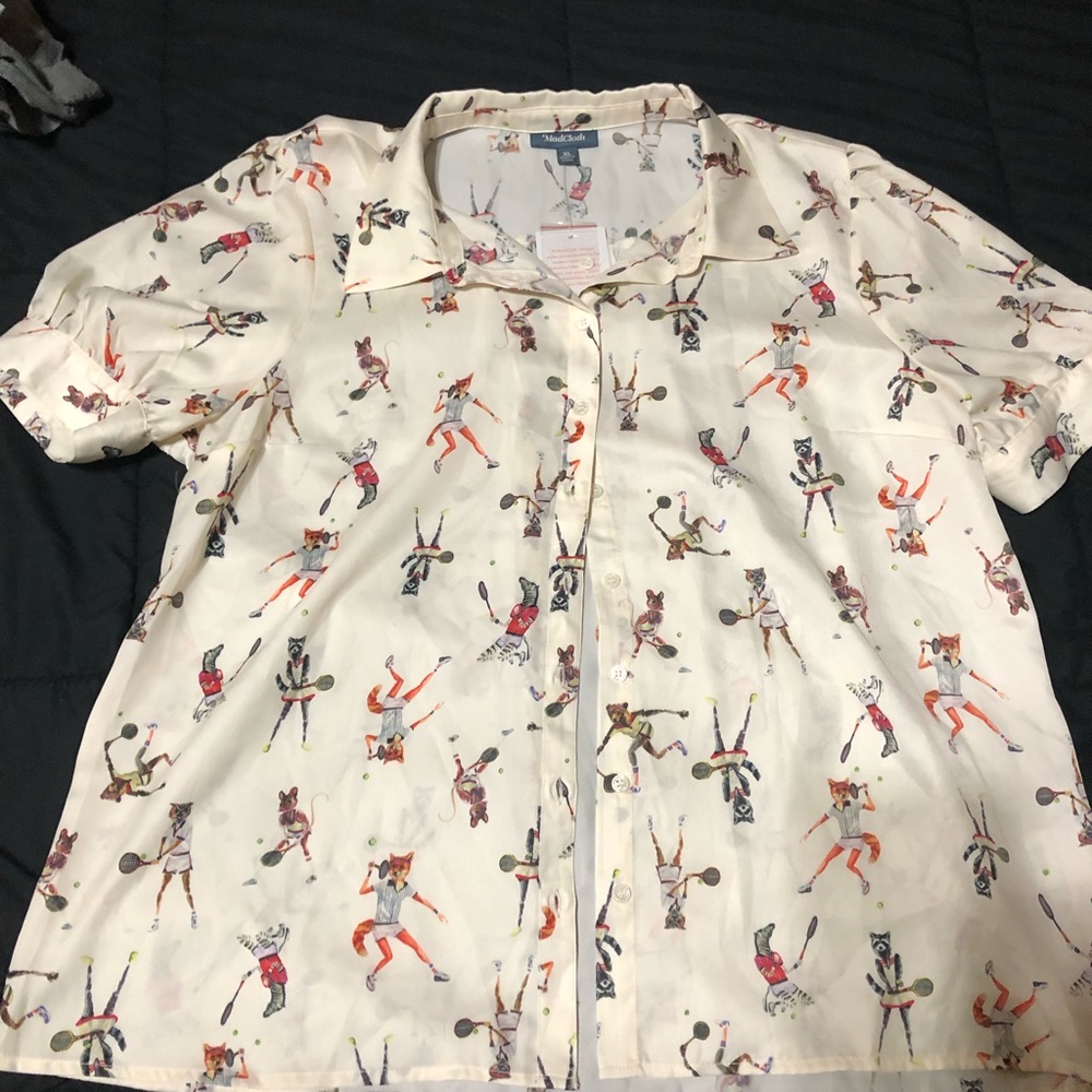 ModCloth Tennis Animals button down blouse XL NWT